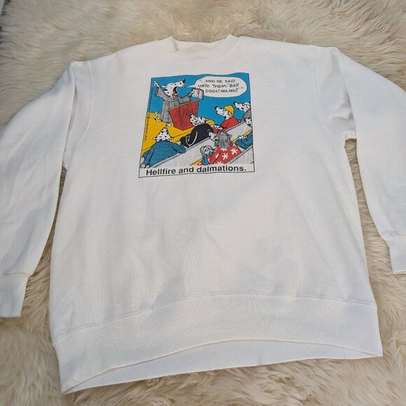 Hanes Vintage White Hellfire & the Dalmatians Crew Neck Sweatshirt Size L - Picture 1 of 8